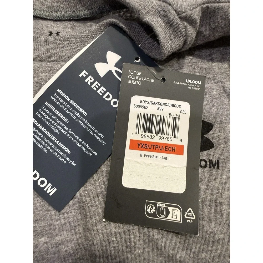Under Armour Freedom Flag TShirt Boys YXS Gray Graphic Short Sleeve Tactical Tee